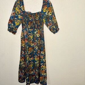 J.Glee Petite Large Boho Maxi Dress Women’s Smocked Floral Ruffled Sleeve